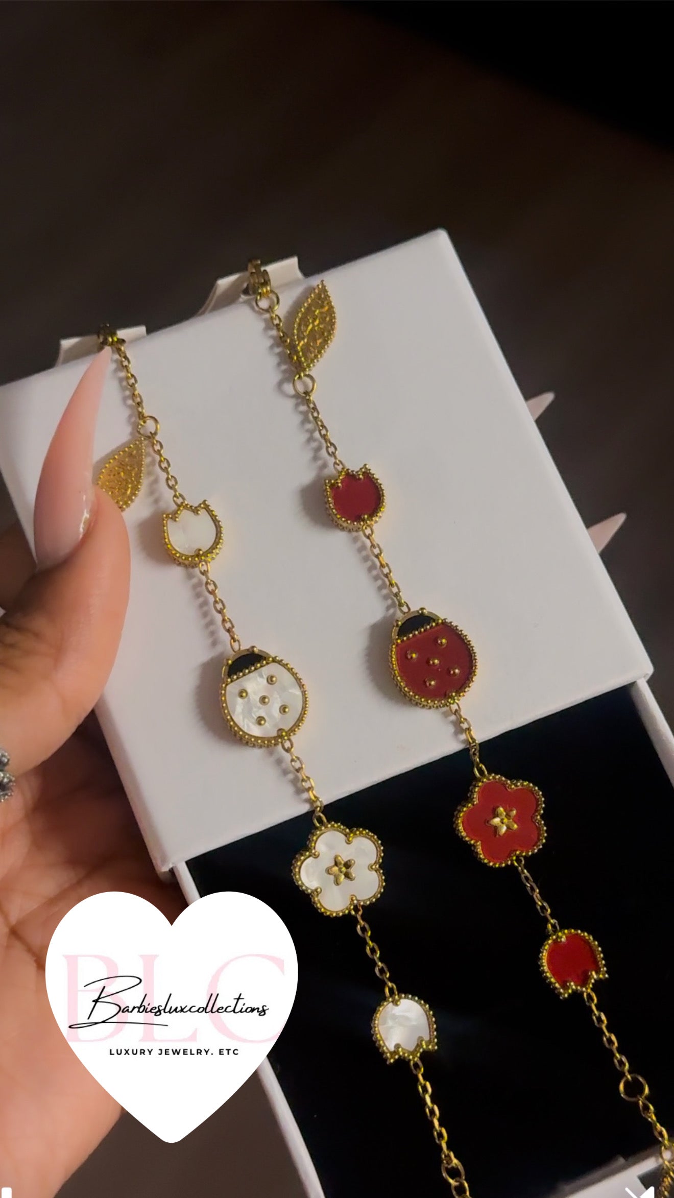 Lady bug clover bracelet
