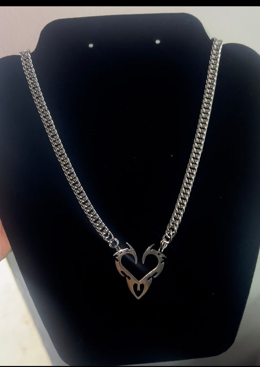 Unisex heart shape Cuban necklace