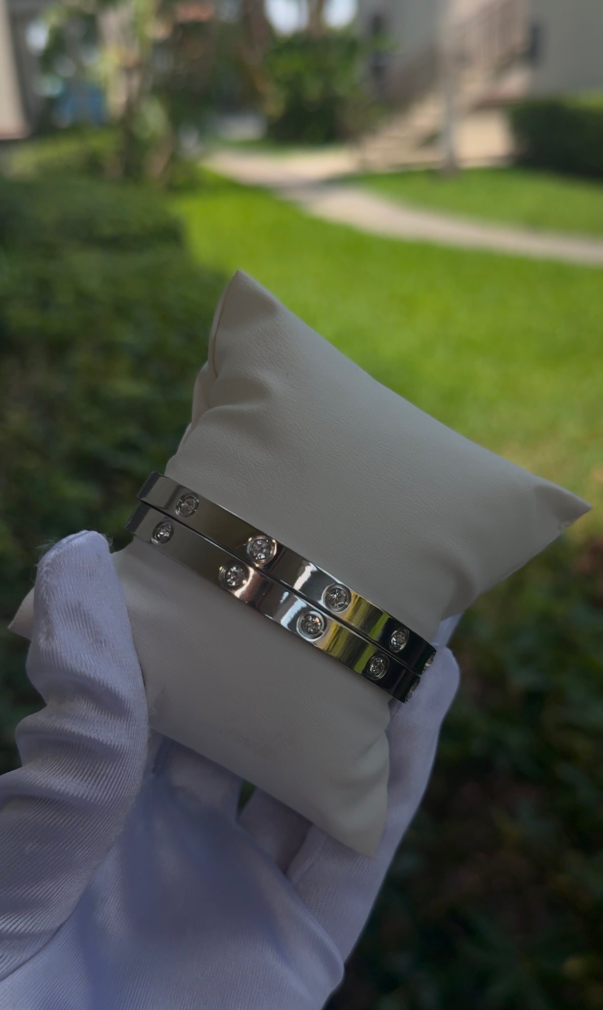 Silver diamond eternity bangle